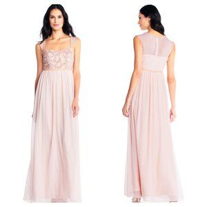 Adrianna Papell Champagne Chiffon Dress with Rose